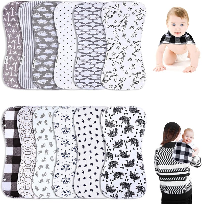 Benoxine Baby Burp Cloths & Baby Bibs 2-in-1 Design Large Size 3 Layers Thicken Cotton Super Absorbent and Soft Baby Spit Up Burping Rags Baby Burp Cloth Set for Boys and Girls Solid 12 Pack - Image 1